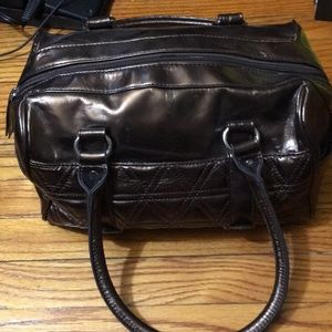 Slouchy bronze patent pleather bag